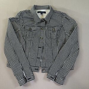 Tommy Hilfiger White Crop Jacket Black white Checkered Size Large Women’s Y2K